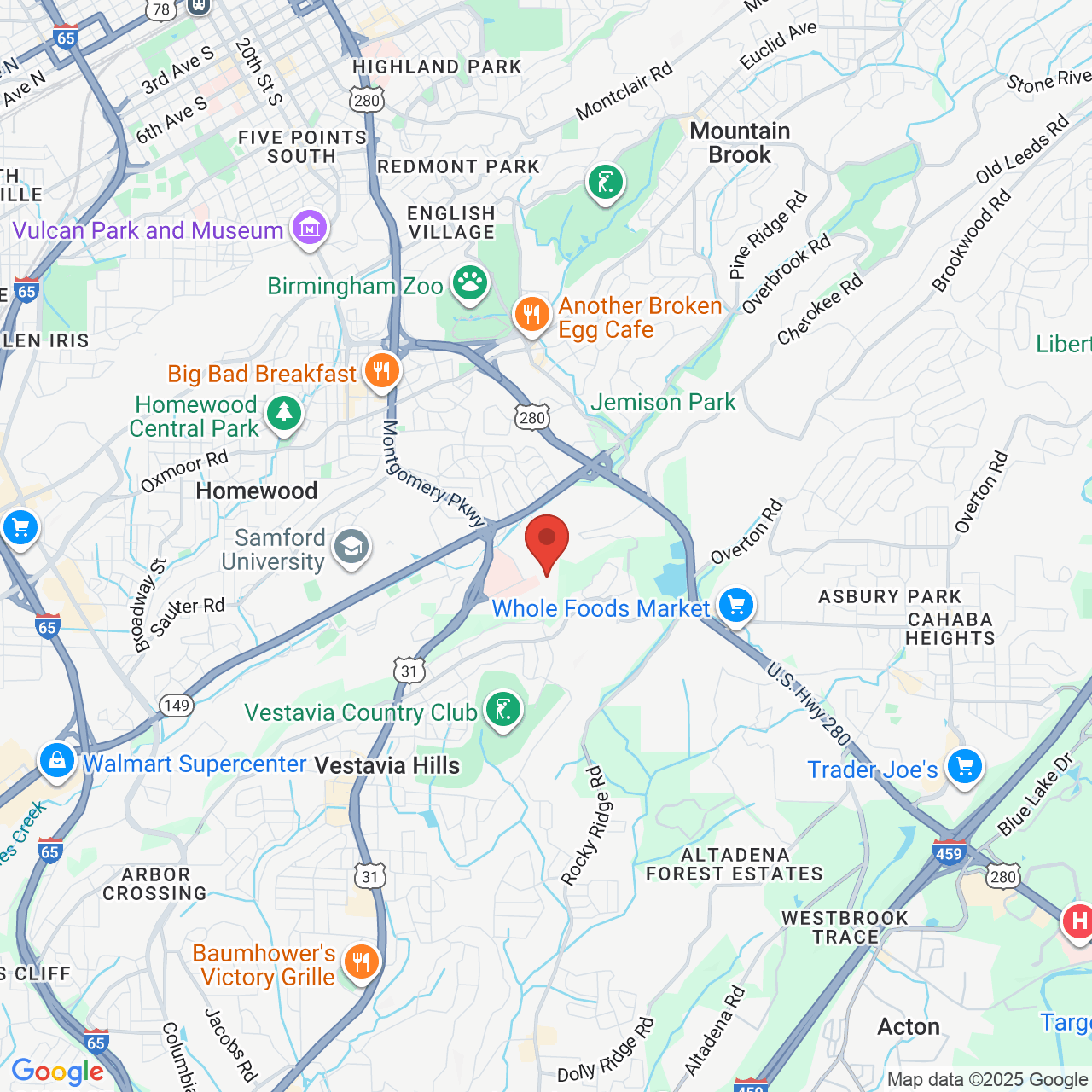 Google map image of our location in 2045 Brookwood Medical Center Dr Homewood, AL